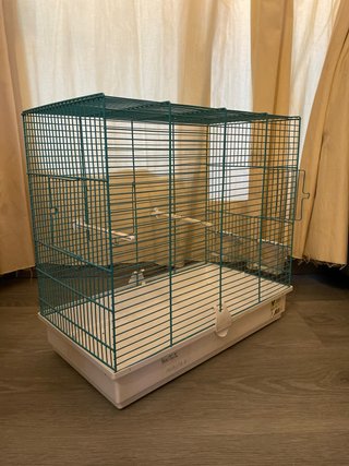 Jaula para pájaros verde azulado y blanco