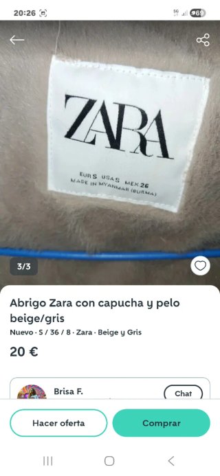Abrigo Zara con capucha y pelo