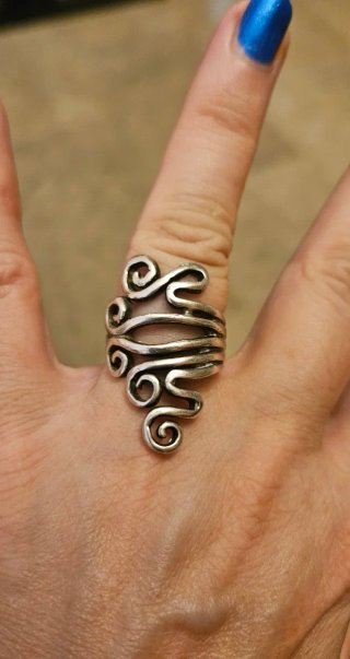Anillo Plata Maciza Diseño formas onduladas