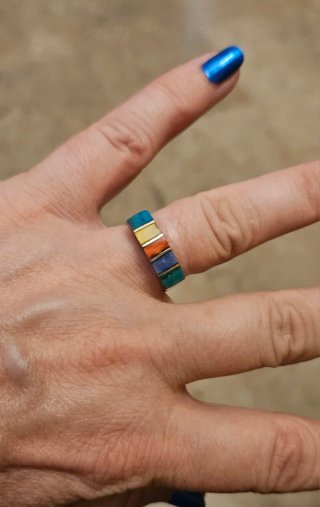 Anillo Plata 950 Incrustaciones Colores