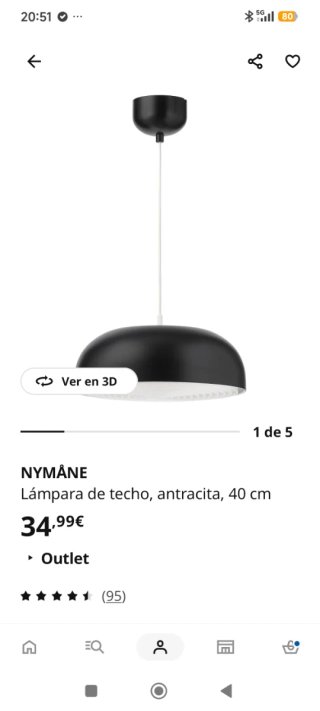 Lámpara colgante negra 40 cm ikea