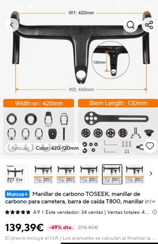 Manillar Carbono TOSEEK T800 Carretera