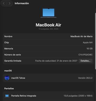 MacBook Air M4 13.6 16GB RAM 256GB SSD Azul
