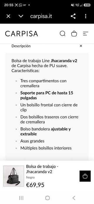 Bolso de trabajo negro sin estrenar