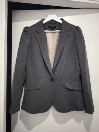 Chaqueta Americana H&M Mujer Gris Entallada