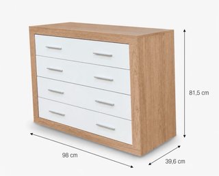 Cómoda 4 cajones madera y blanco