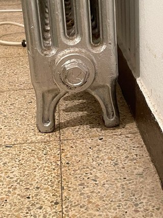 Radiador de hierro fundido plateado con patas