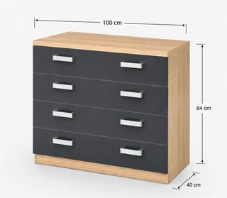 Cómoda de 4 cajones madera y metal