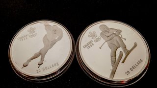 2 Monedas Plata 20$ Canadá Calgary 1988 JJOO