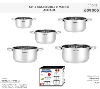 Set Pentole DGBAVARIA 5 pezzi Acciaio Inox