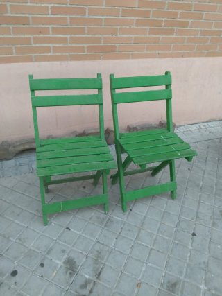 2 Sillas Plegables Madera Verdes Antiguas
