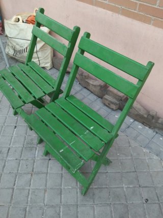 2 Sillas Plegables Madera Verdes Antiguas
