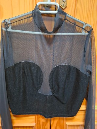 Top Malla Negro Terciopelo Brillante Sexy