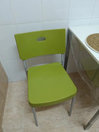 Mesa cocina acero y madera + 2 sillas