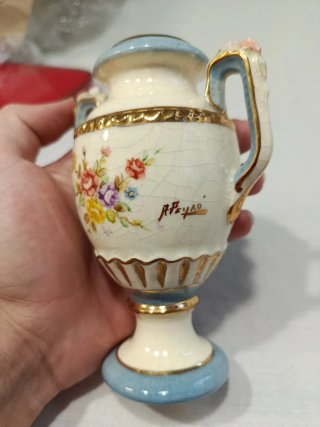 Jarrón Cerámicas A. Peyró Antiguo Flores Doradas