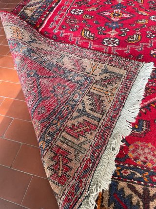 Tappeto persiano lana rosso blu seta Nain 215x130