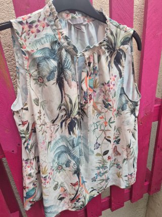 Blusa Tirantes Mujer Flores 42 Boho Cuello Volante