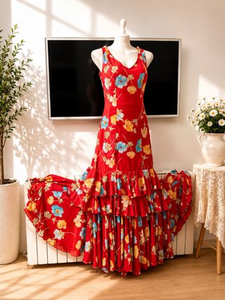 169 Vestido Flamenco Largo Estampado Flores
