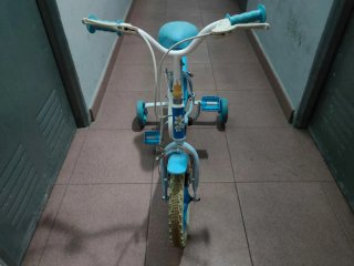 Bicicleta infantil azul con ruedines