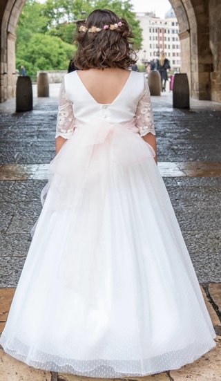 Vestido de Comunión Blanco y Rosa