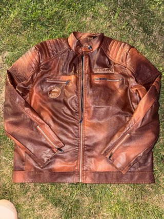 Chaqueta Cuero Hombre Negra y Roja