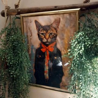 Cuadro lamina enmarca de gato con traje