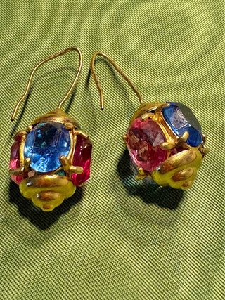 Orecchini vintage oro blu rosa