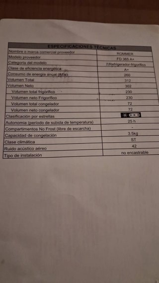 Frigorífico Rommer FD365 A+ Blanco