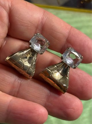 Orecchini vintage argento placcato oro quarzo