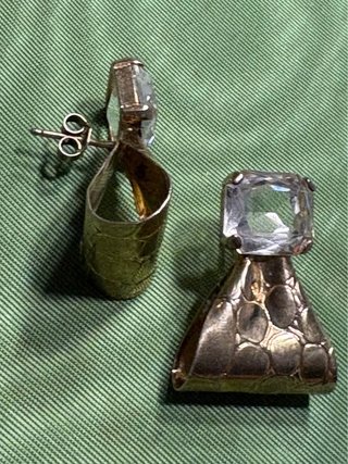 Orecchini vintage argento placcato oro quarzo