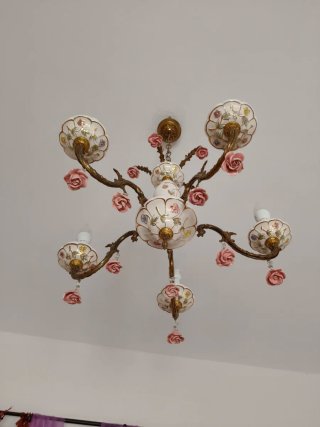 Lámpara de techo antigua porcelana y cristal