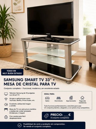 Samsung Smart TV 33 + Mesa Cristal