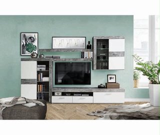 Mueble de salón modular gris y blanco