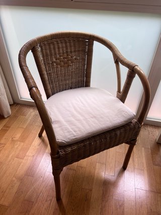 Sillón de Mimbre con Cojín Beige