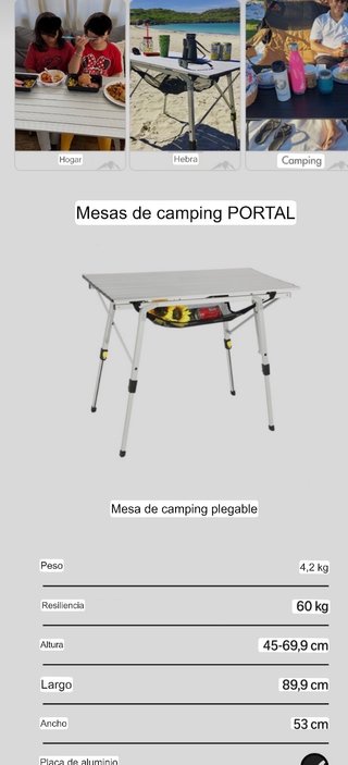 Tavolo da campeggio leggero e resistente