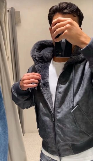 Chaqueta Bomber Zara Gris Vintage