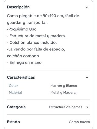 Cama Plegable Metal y Madera