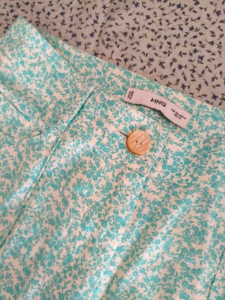 Pantalón estampado flores turquesa