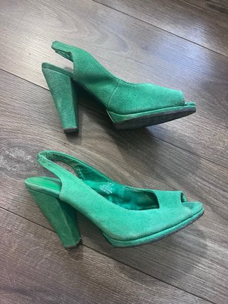Zapatos H&M Verdes Peep Toe Tacón