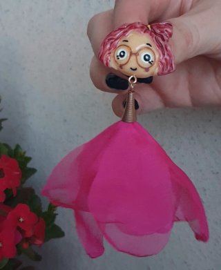 Pendientes niña seda rosa y dorado
