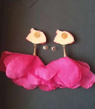 Pendientes niña seda rosa y dorado