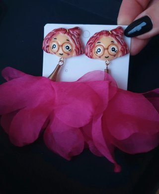 Pendientes niña seda rosa y dorado