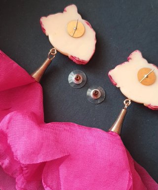 Pendientes niña seda rosa y dorado