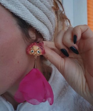 Pendientes niña seda rosa y dorado