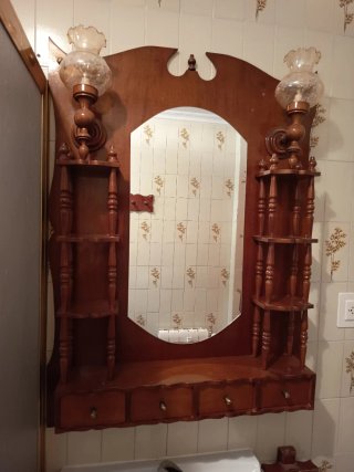 Espejo baño madera vintage con lámparas