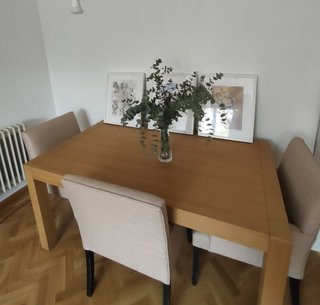 4 butacas comedor tapizadas beige patas madera