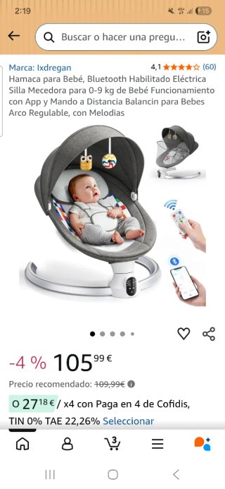 Hamaca Mecedora Eléctrica Bebé