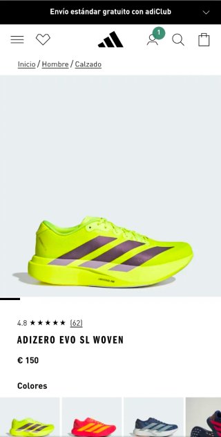 Adidas Adizero evosl Zapatillas Running Hombre