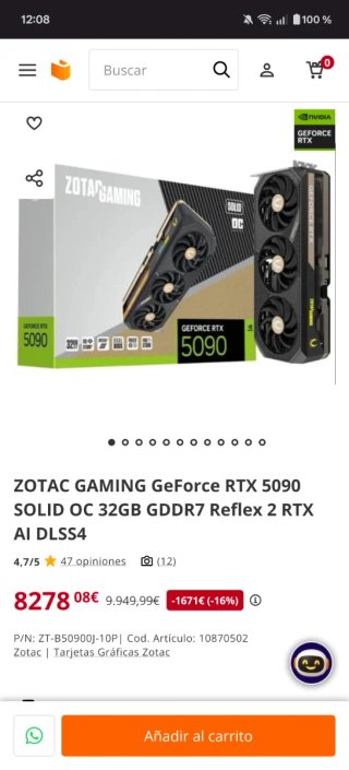 Tarjeta Gráfica Zotac RTX 5090 Solid OC 32GB