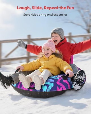 QPAU Trineo nieve inflable 112cm Rosa para niños